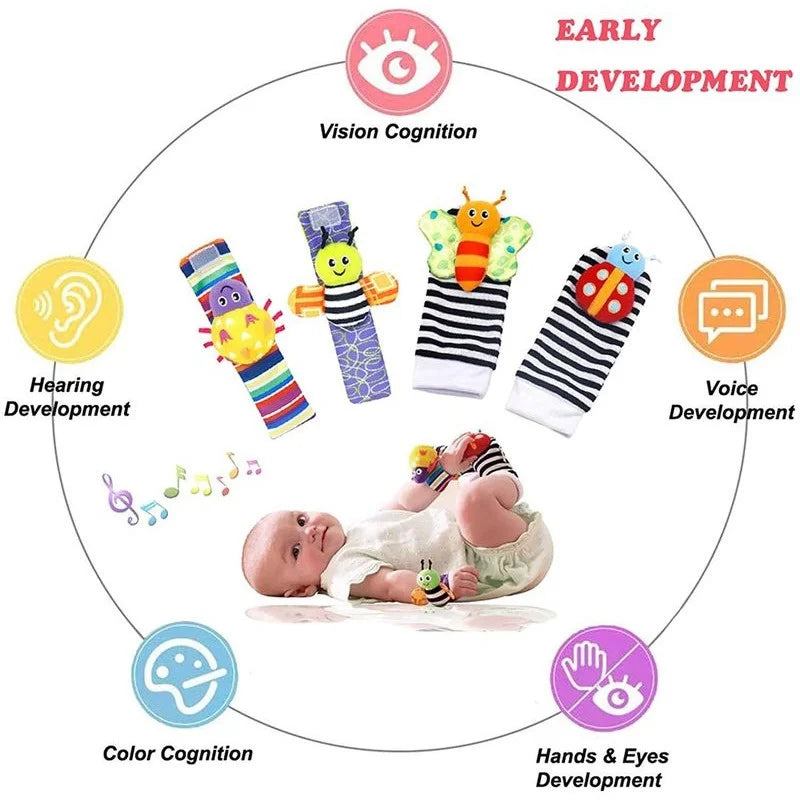Hochets pour Bébé de 0 à 24 Mois – Jouets en Peluche Douce pour le Développement Éducatif - le coffre a jouets- Singe 4PCS