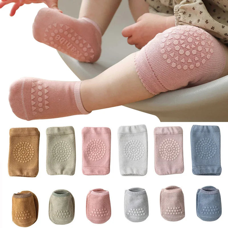 Ensemble Genouillères et Chaussettes Antidérapantes Bébé - Protection pour Rampement | Unisexe pour Filles et Garçons - le coffre a jouets- bleu / M(1-3ans)