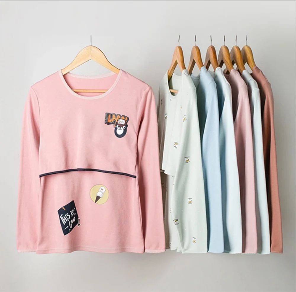 Ensemble Pyjama en Coton pour Femme – Haut d'Allaitement + Pantalon de Grossesse Réglable - le coffre a jouets- Ours rose / XXL