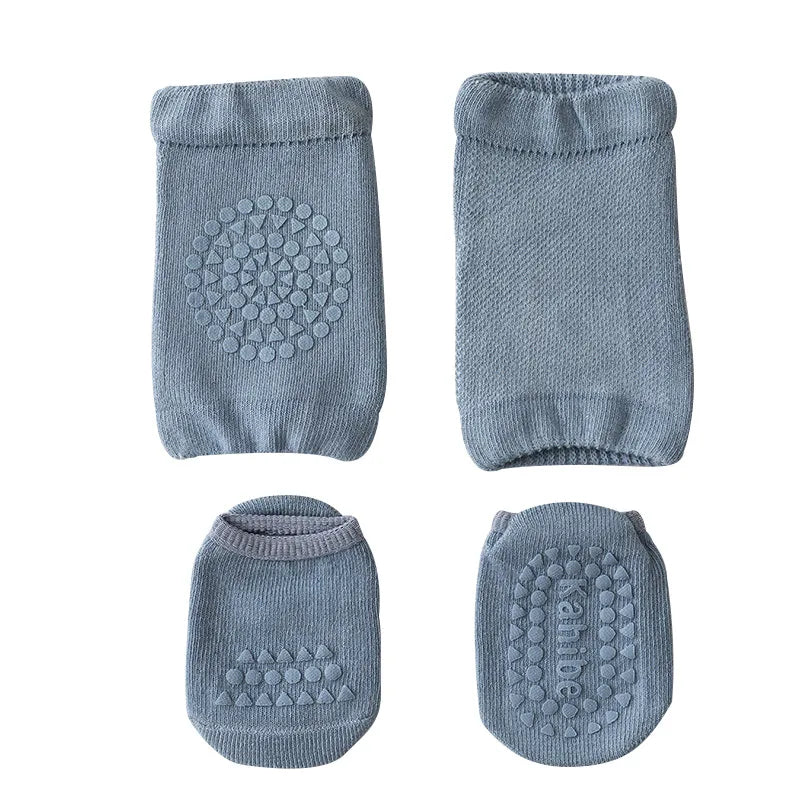 Ensemble Genouillères et Chaussettes Antidérapantes Bébé - Protection pour Rampement | Unisexe pour Filles et Garçons - le coffre a jouets- bleu / M(1-3ans)