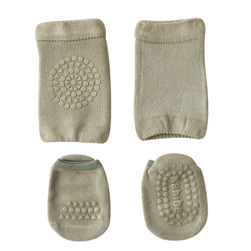 Ensemble Genouillères et Chaussettes Antidérapantes Bébé - Protection pour Rampement | Unisexe pour Filles et Garçons - le coffre a jouets- vert / S(0-1an)
