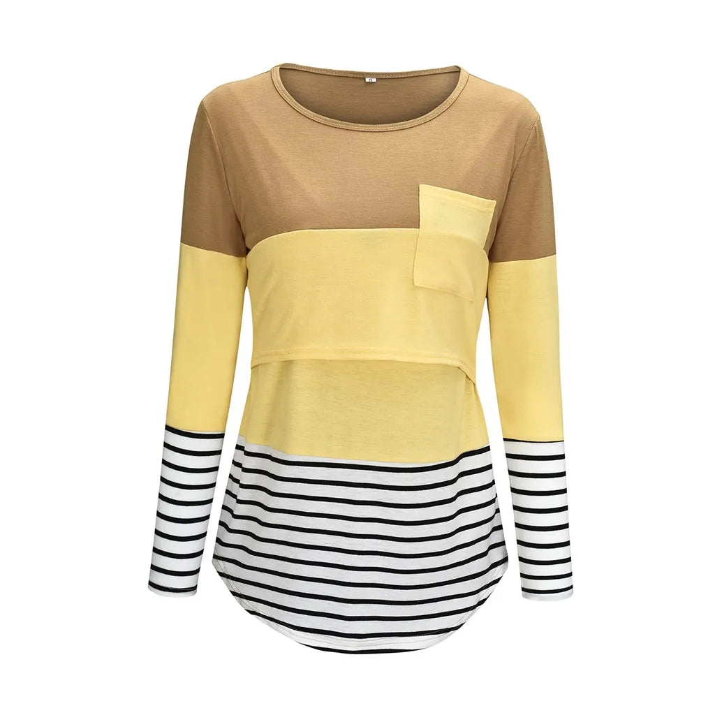 T-shirt à manches longues pour femmes enceintes, chemise d'allaitement, chemise d'allaitement, couture de document, mode décontractée