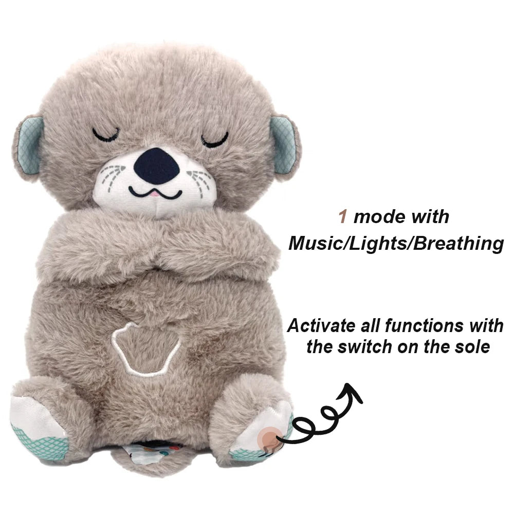 Jouet Apaisant en Peluche pour Bébé - Ours Respirant avec Musique, Lumières et Sons | Compagnon de Sommeil Doux - le coffre a jouets- Loutre grise / 30CM
