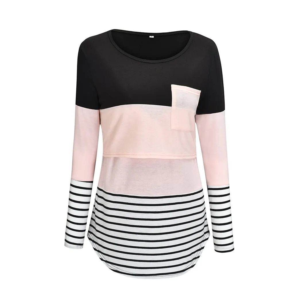 T-shirt à manches longues pour femmes enceintes, chemise d'allaitement, chemise d'allaitement, couture de document, mode décontractée