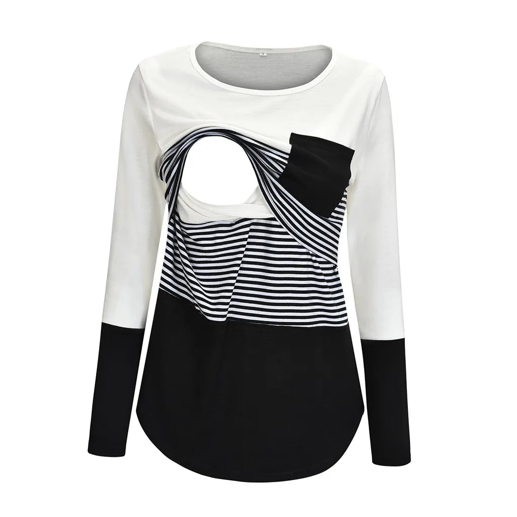 T-shirt à manches longues pour femmes enceintes, chemise d'allaitement, chemise d'allaitement, couture de document, mode décontractée
