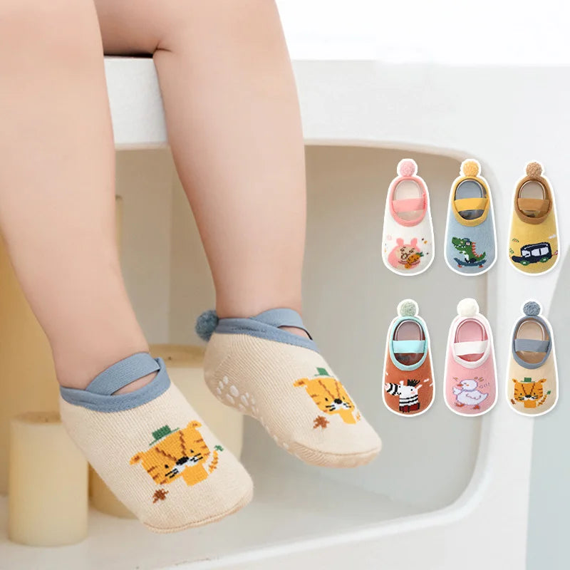Chaussettes Antidérapantes Bébé - Motif Dessin Animé | Gardent au Chaud, Semelle en Caoutchouc pour Filles et Garçons - le coffre a jouets- Canard / M pour 1-3ans