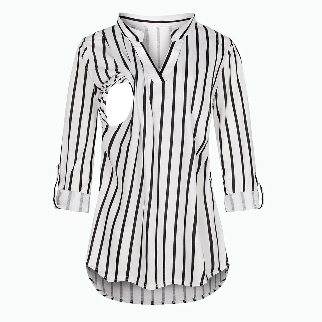 T-shirt d'Allaitement à Manches sulfet Col en V pour Femme Enceinte, Vêtement en Y Solide