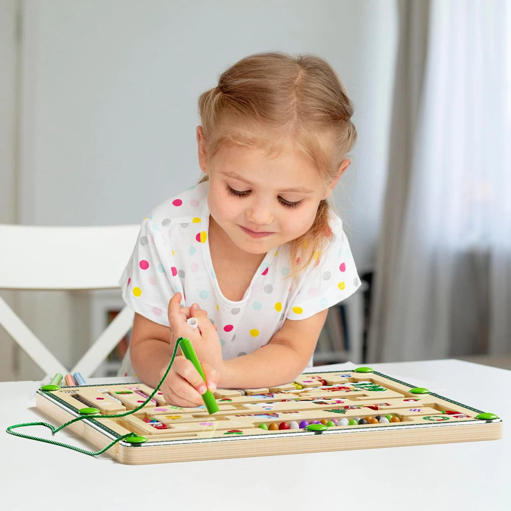 Labyrinthe Magnétique en Bois avec Numéros - Jouet Éducatif Montessori - le coffre a jouets- Style océanique
