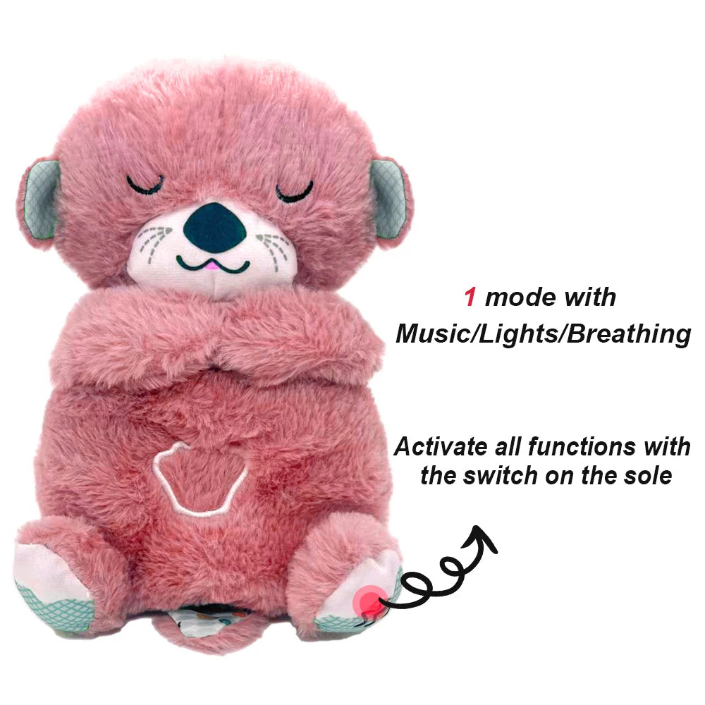 Jouet Apaisant en Peluche pour Bébé - Ours Respirant avec Musique, Lumières et Sons | Compagnon de Sommeil Doux - le coffre a jouets- Loutre rose Style2 / 30CM