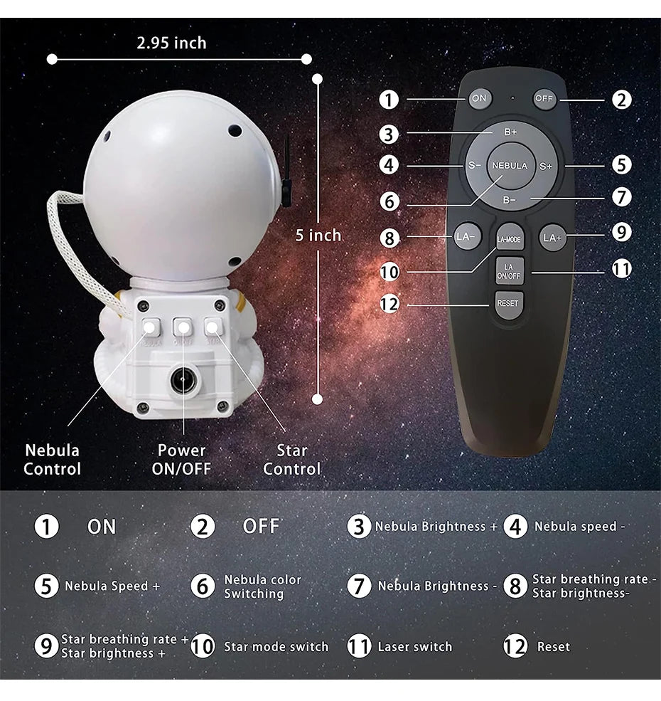 Projecteur d'Étoiles Galaxy Astronaut - Veilleuse Nébuleuse Étoilée 🌌✨ - le coffre a jouets- étoile blanche