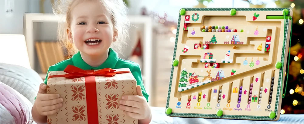 Labyrinthe Magnétique en Bois avec Numéros - Jouet Éducatif Montessori - le coffre a jouets- Style océanique