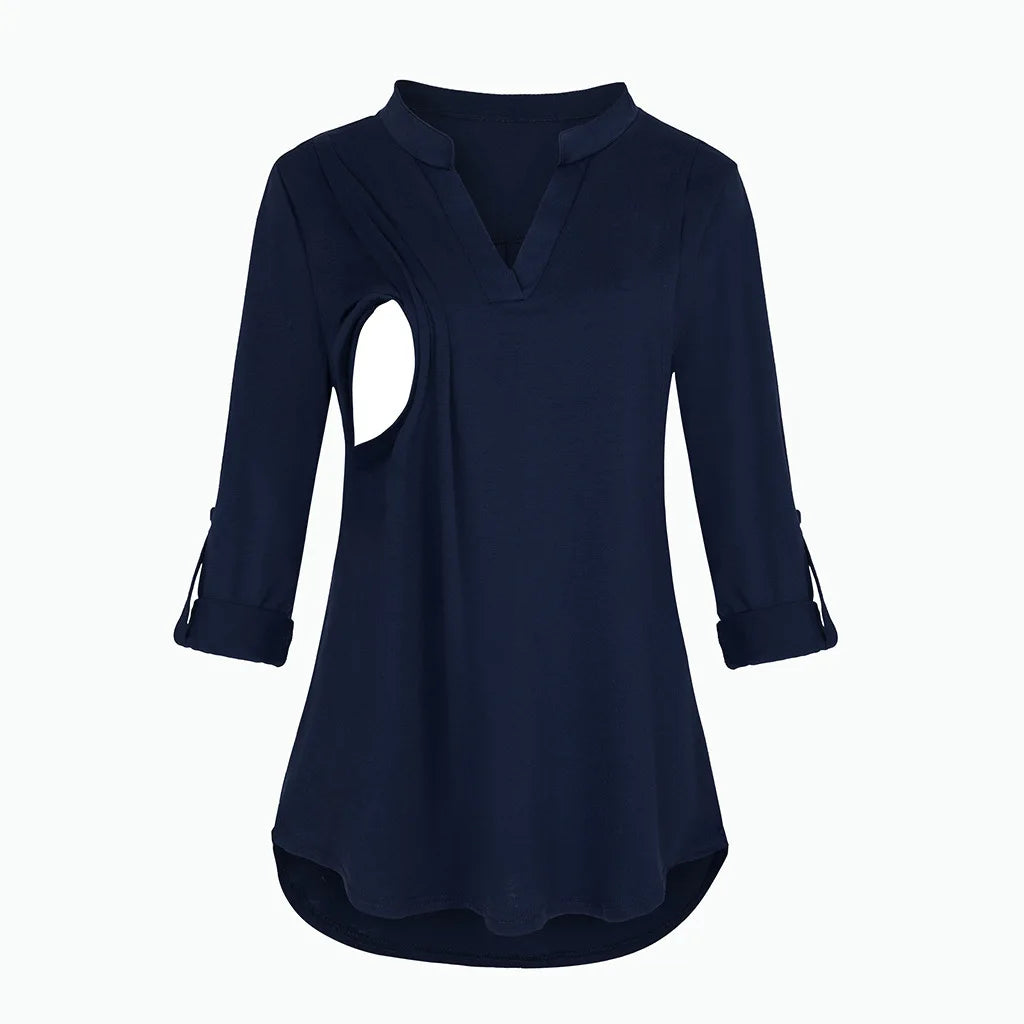 T-shirt d'Allaitement à Manches sulfet Col en V pour Femme Enceinte, Vêtement en Y Solide
