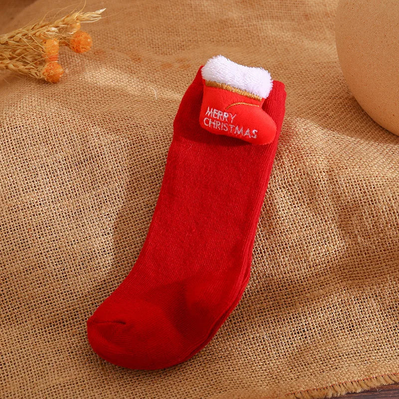 Chaussettes de Noël en Coton avec Nœud pour Bébé Fille 🎄 - le coffre a jouets- Chaussures rouges de Noël / 3-5 Years (L)