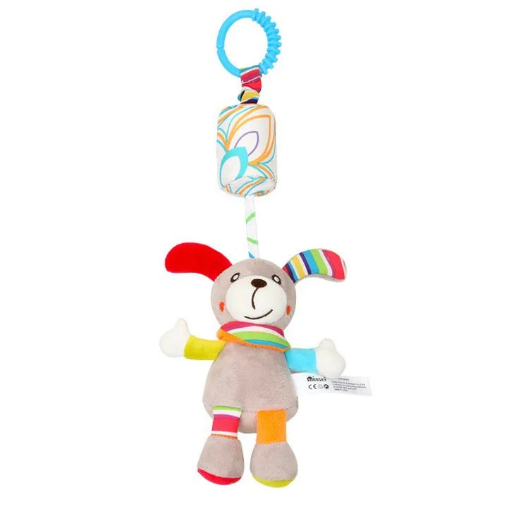 Jouet d'Éveil Sensoriel Bébé - Hochet Suspendu en Peluche | Jouet Musical et Apprentissage Doux pour Poussette, Lit, Berceau - le coffre a jouets- chien 778