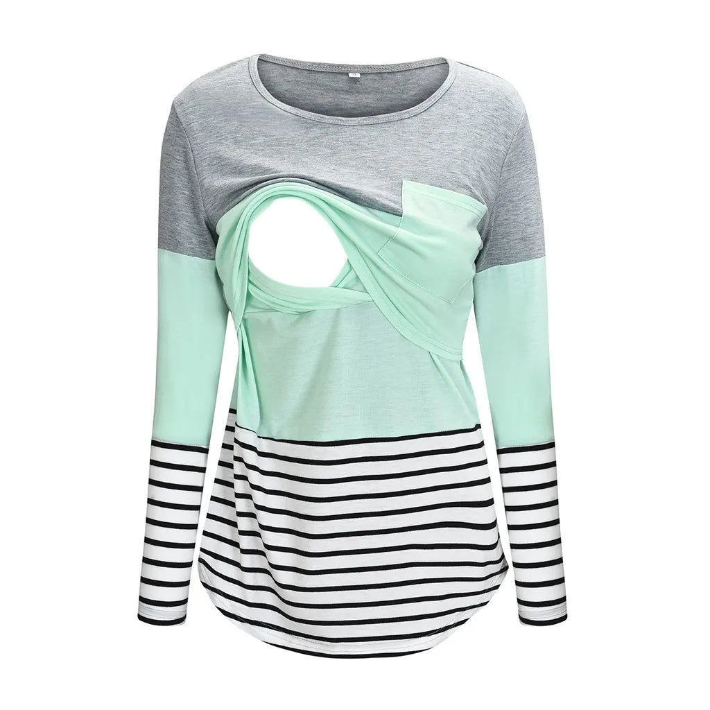 T-shirt à manches longues pour femmes enceintes, chemise d'allaitement, chemise d'allaitement, couture de document, mode décontractée