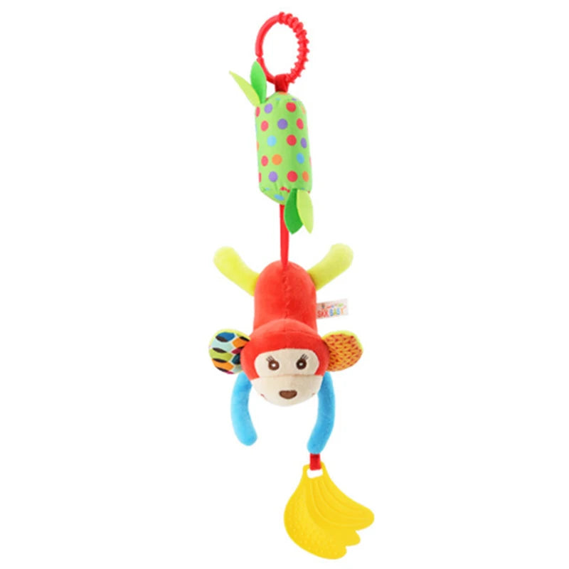 Jouet d'Éveil Sensoriel Bébé - Hochet Suspendu en Peluche | Jouet Musical et Apprentissage Doux pour Poussette, Lit, Berceau - le coffre a jouets- singe 026