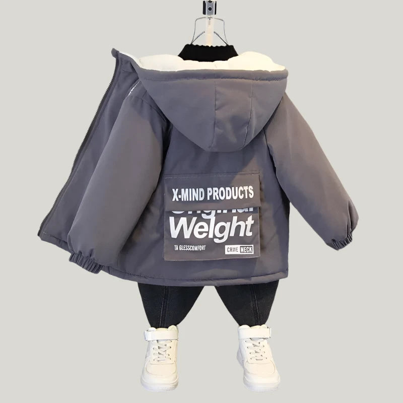 Veste d'Hiver Épaisse à Capuche avec Fermeture Éclair pour Garçon - le coffre a jouets- Gris foncé / 4T(110)
