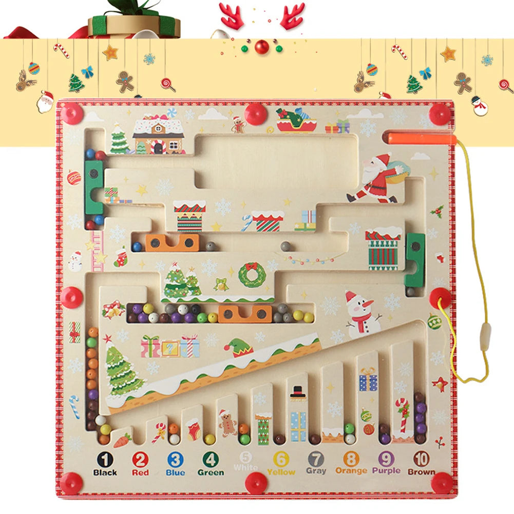 Labyrinthe Magnétique en Bois avec Numéros - Jouet Éducatif Montessori - le coffre a jouets- Le style de Noël