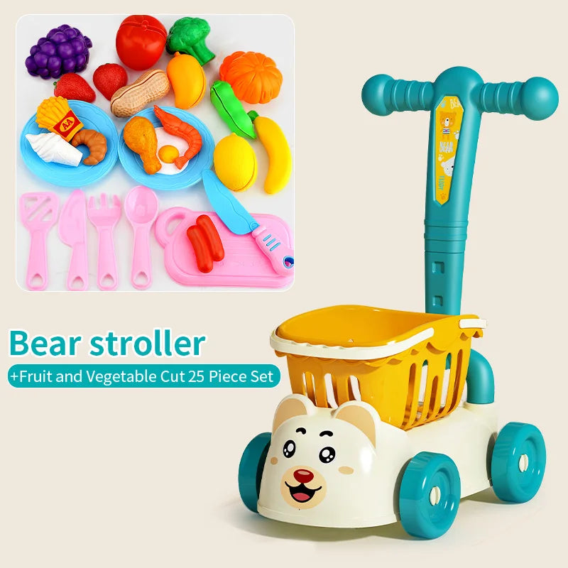 Chariot de supermarché pour enfants, jouet de chariot pour bébé, coupe de fruits, simulation de maison heureuse, cadeau d'anniversaire pour garçon et fille, cuisine - le coffre a jouets- Vert