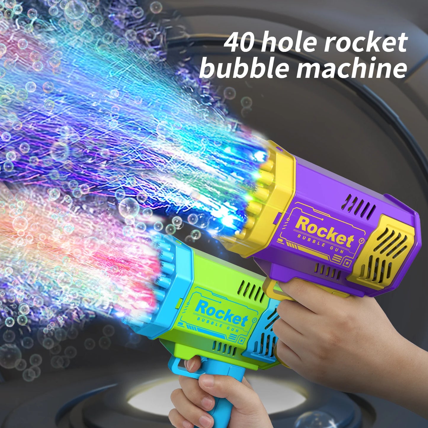 Pistolet à bulles électrique automatique portable avec lumière LED pour garçons et filles, un paquet de lance-roquettes à 40 trous pour enfants, déterminer