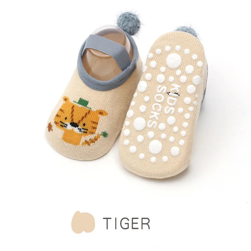 Chaussettes Antidérapantes Bébé - Motif Dessin Animé | Gardent au Chaud, Semelle en Caoutchouc pour Filles et Garçons - le coffre a jouets- Tigre / M pour 1-3ans