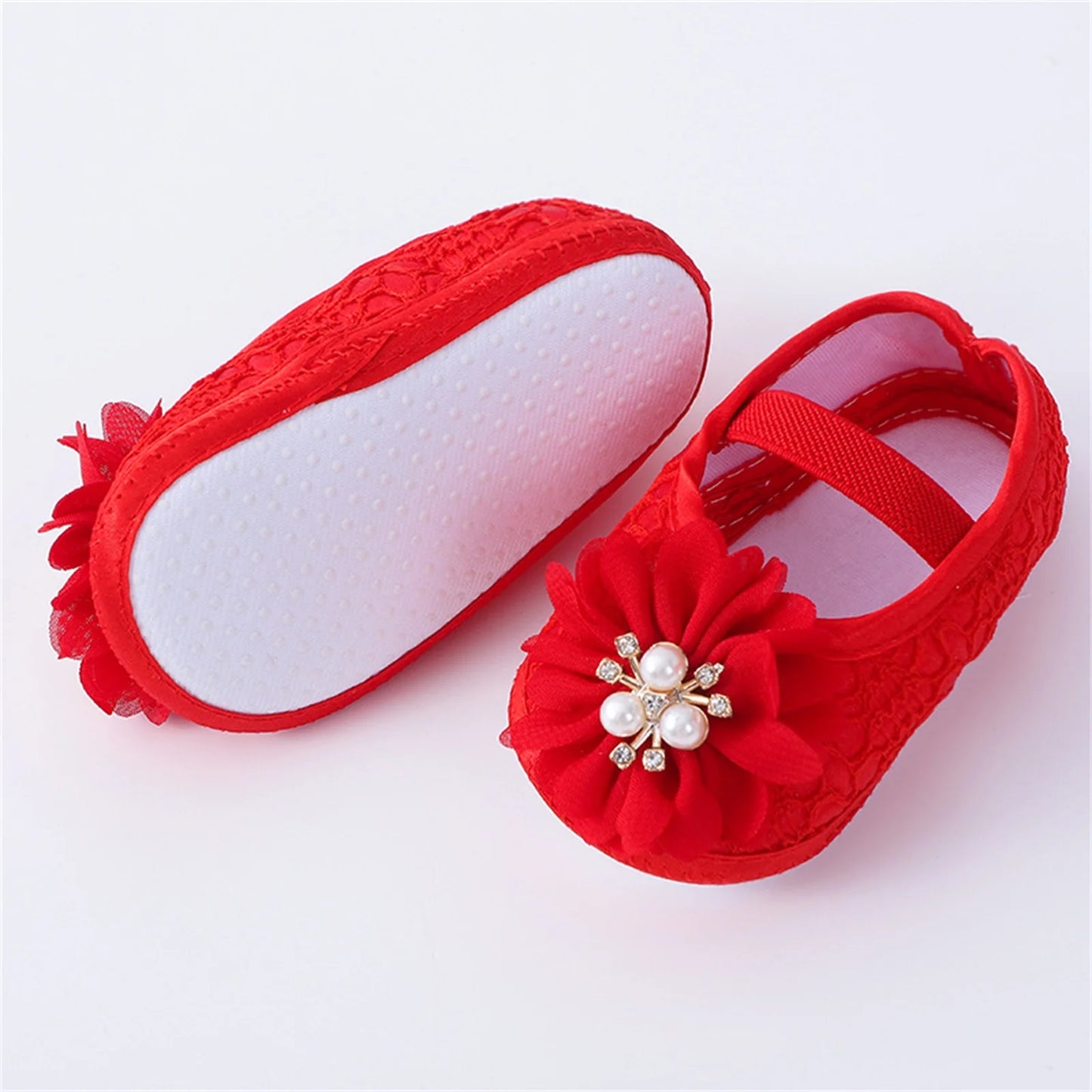 Chaussures plates avec bande de sauna pour bébé fille - le coffre a jouets- Rouge / 7-12 mois
