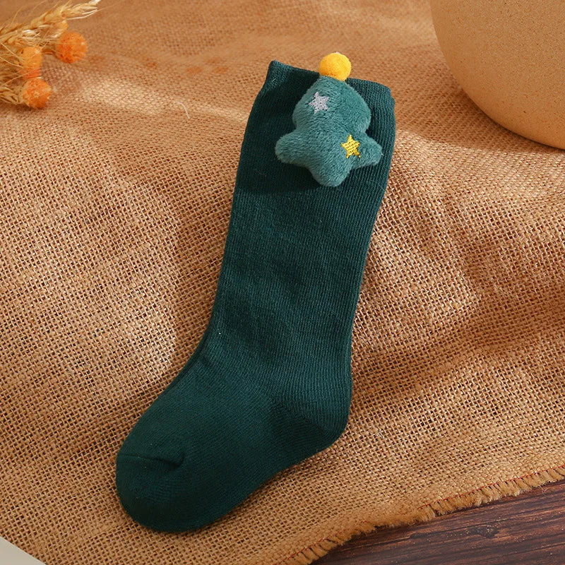 Chaussettes de Noël en Coton avec Nœud pour Bébé Fille 🎄 - le coffre a jouets- Arbre de Noël vert / 3-5 Years (L)