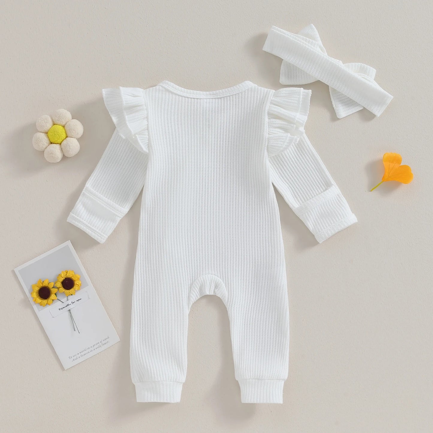 Pudcoco-Barboteuse à glissière à volants avec nœud pour bébé fille - le coffre a jouets- Blanc / 6M