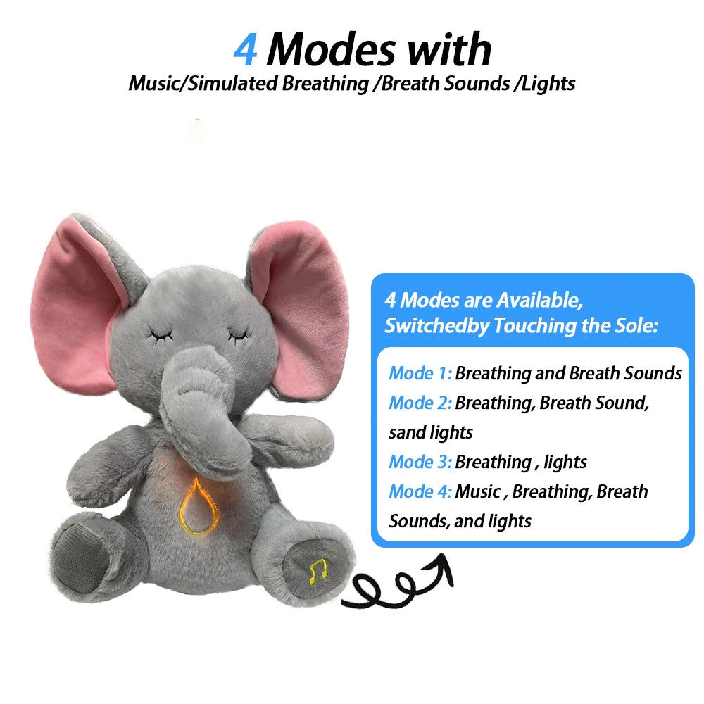 Jouet Apaisant en Peluche pour Bébé - Ours Respirant avec Musique, Lumières et Sons | Compagnon de Sommeil Doux - le coffre a jouets- Éléphant / 30CM
