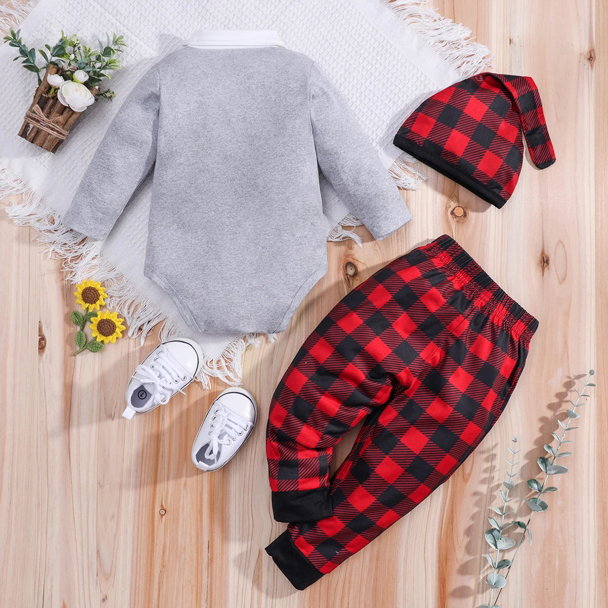 Ensemble Vêtements de Noël Bébé 3 Pièces (0-18 Mois) - le coffre a jouets- Rouge / 3-6M