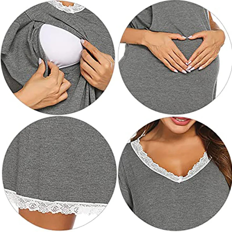 Vêtements de nuit de maternité pour femmes enceintes, vêtements de nuit d'allaitement, col en V, robe de nuit