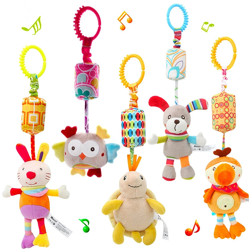 Jouet d'Éveil Sensoriel Bébé - Hochet Suspendu en Peluche | Jouet Musical et Apprentissage Doux pour Poussette, Lit, Berceau - le coffre a jouets- chien 778