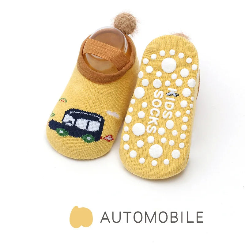 Chaussettes Antidérapantes Bébé - Motif Dessin Animé | Gardent au Chaud, Semelle en Caoutchouc pour Filles et Garçons - le coffre a jouets- Bus / S pour 0-1ans
