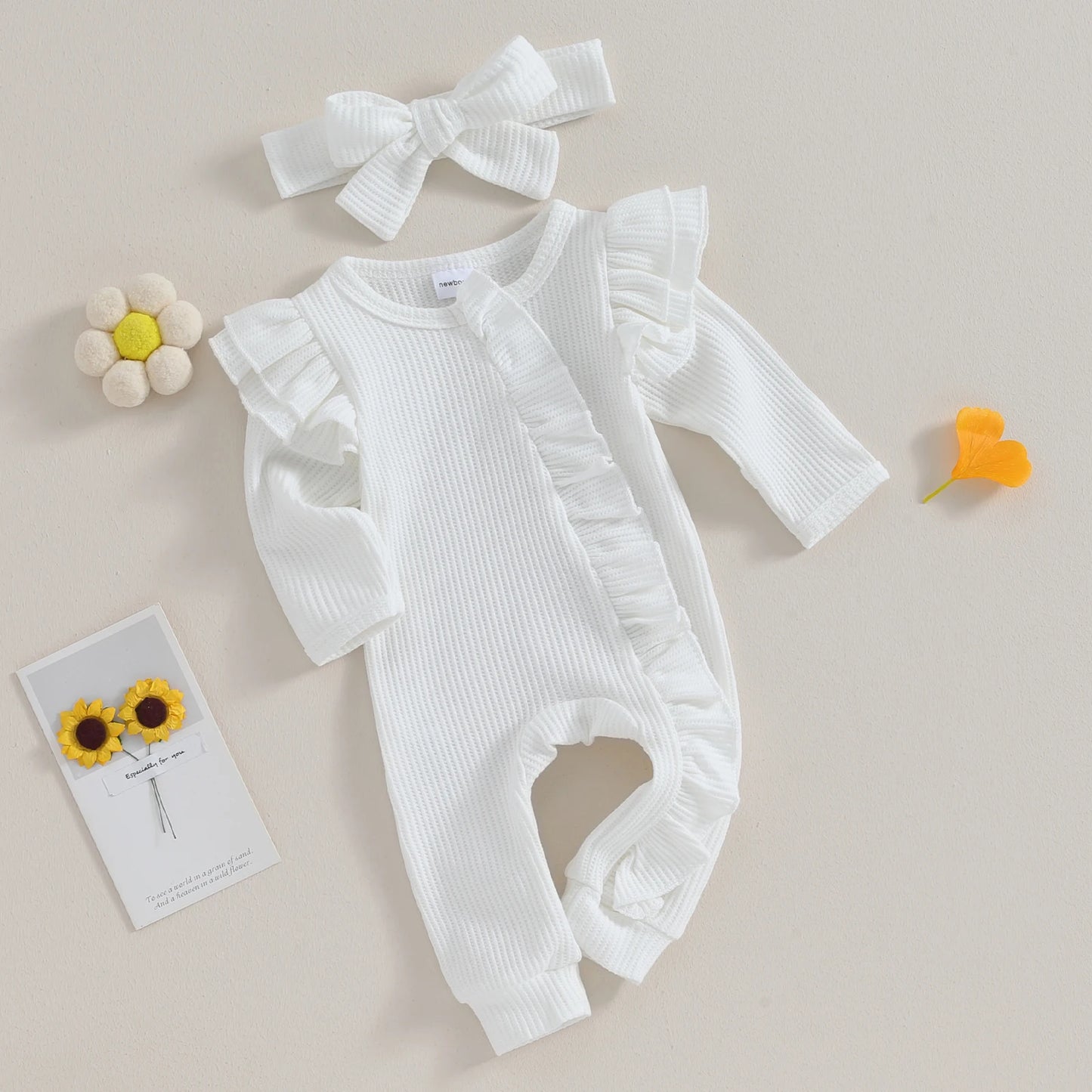 Pudcoco-Barboteuse à glissière à volants avec nœud pour bébé fille - le coffre a jouets- Blanc / 6M