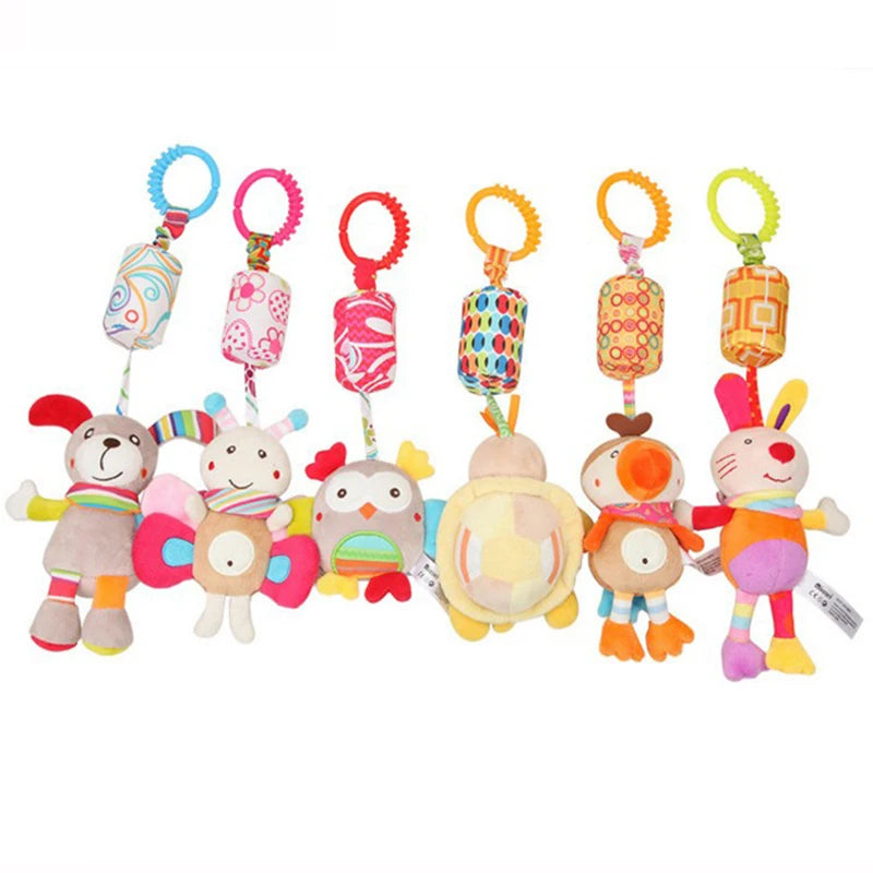 Jouet d'Éveil Sensoriel Bébé - Hochet Suspendu en Peluche | Jouet Musical et Apprentissage Doux pour Poussette, Lit, Berceau - le coffre a jouets- chien 778