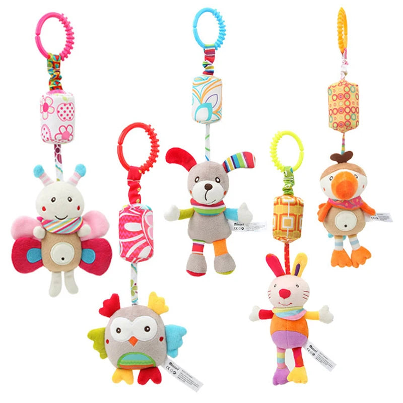 Jouet d'Éveil Sensoriel Bébé - Hochet Suspendu en Peluche | Jouet Musical et Apprentissage Doux pour Poussette, Lit, Berceau - le coffre a jouets- chien 778