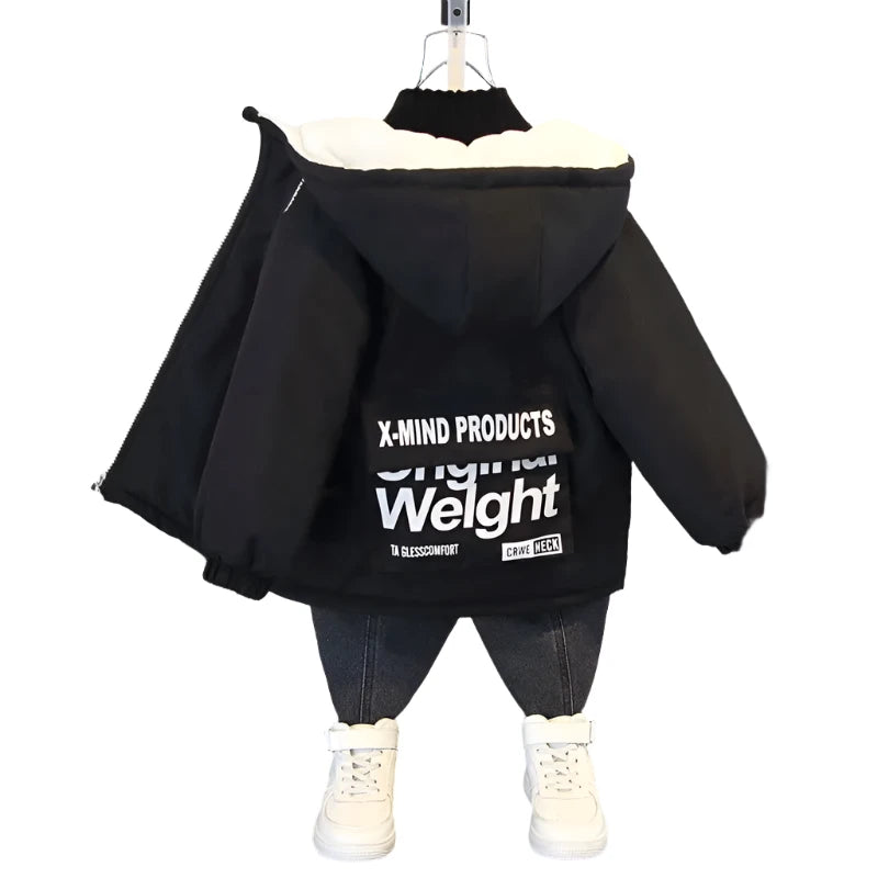 Veste d'Hiver Épaisse à Capuche avec Fermeture Éclair pour Garçon - le coffre a jouets- Noir / 4T(110)