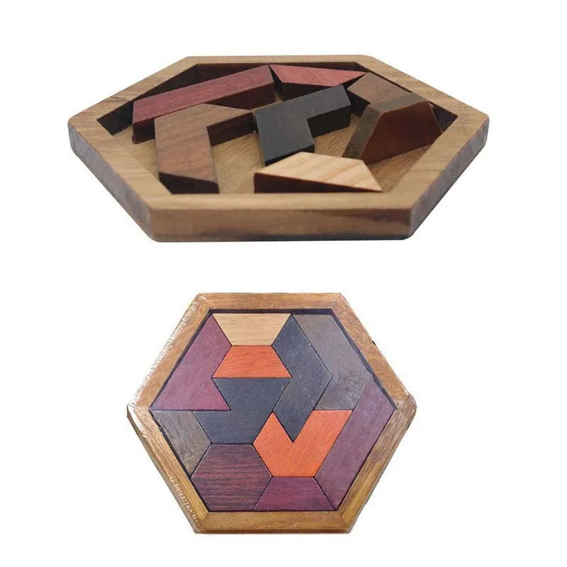 Puzzle hexagonal en bois – Jeu éducatif Tangram