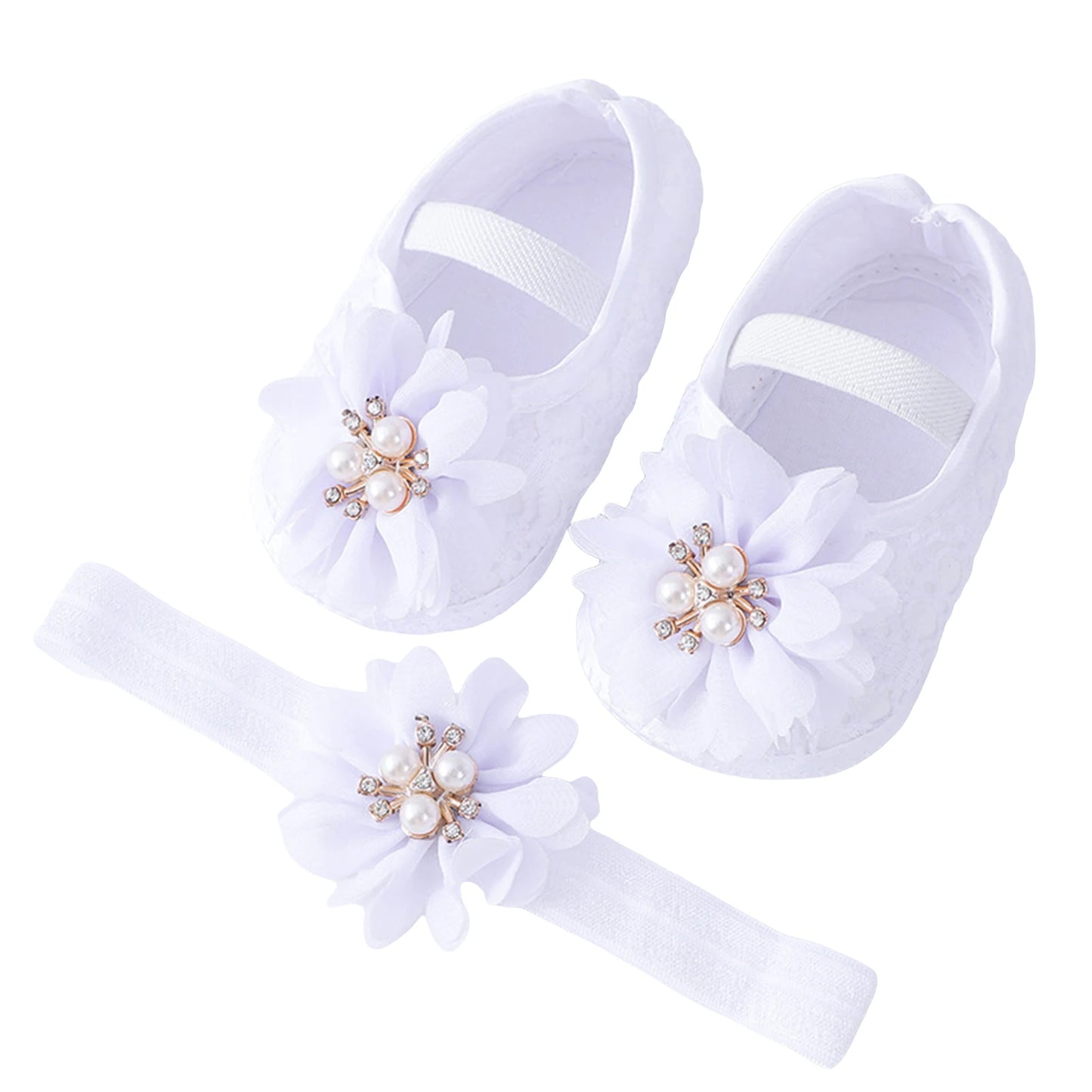 Chaussures plates avec bande de sauna pour bébé fille - le coffre a jouets- Blanc / 7-12 mois