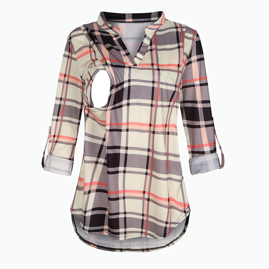 T-shirt d'Allaitement à Manches sulfet Col en V pour Femme Enceinte, Vêtement en Y Solide