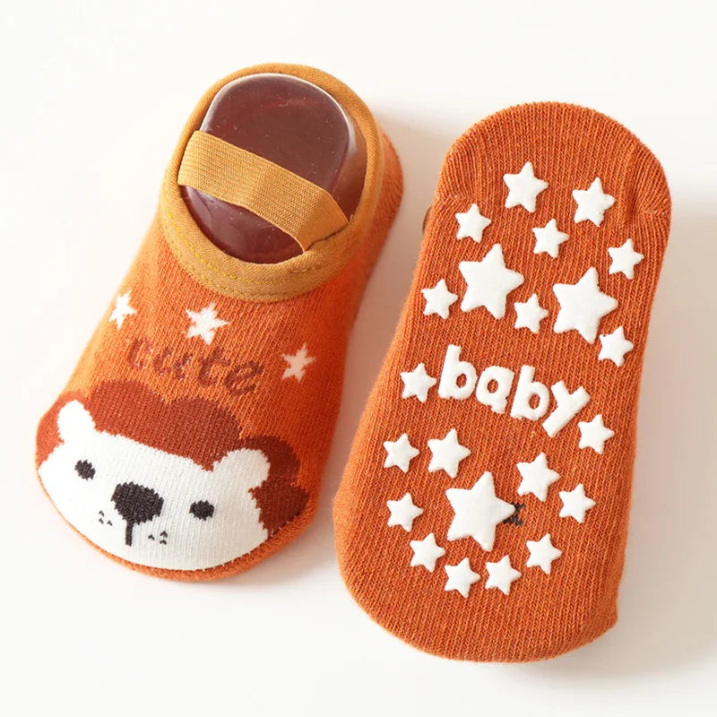 Chaussettes Antidérapantes Bébé - Motif Dessin Animé | Gardent au Chaud, Semelle en Caoutchouc pour Filles et Garçons - le coffre a jouets- Lion 1 / S pour 0-1ans