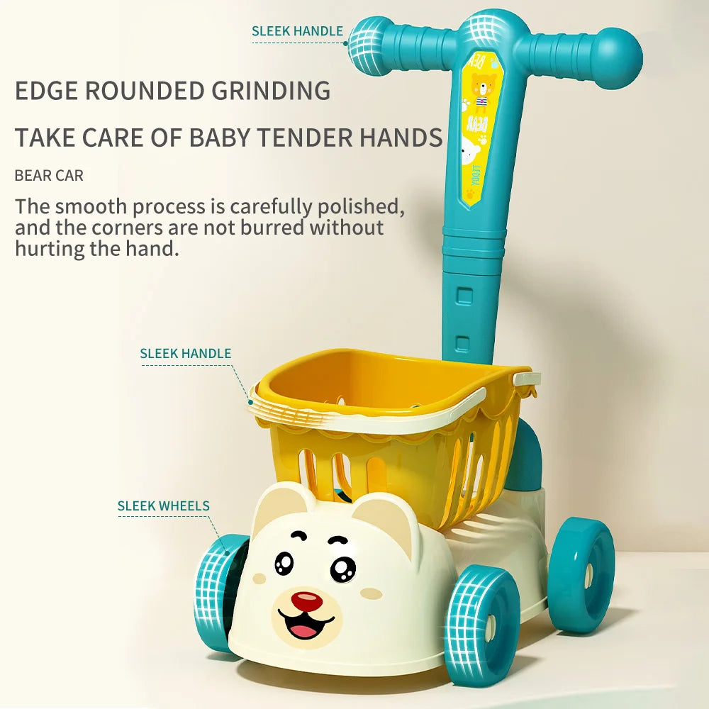 Chariot de supermarché pour enfants, jouet de chariot pour bébé, coupe de fruits, simulation de maison heureuse, cadeau d'anniversaire pour garçon et fille, cuisine - le coffre a jouets- Vert