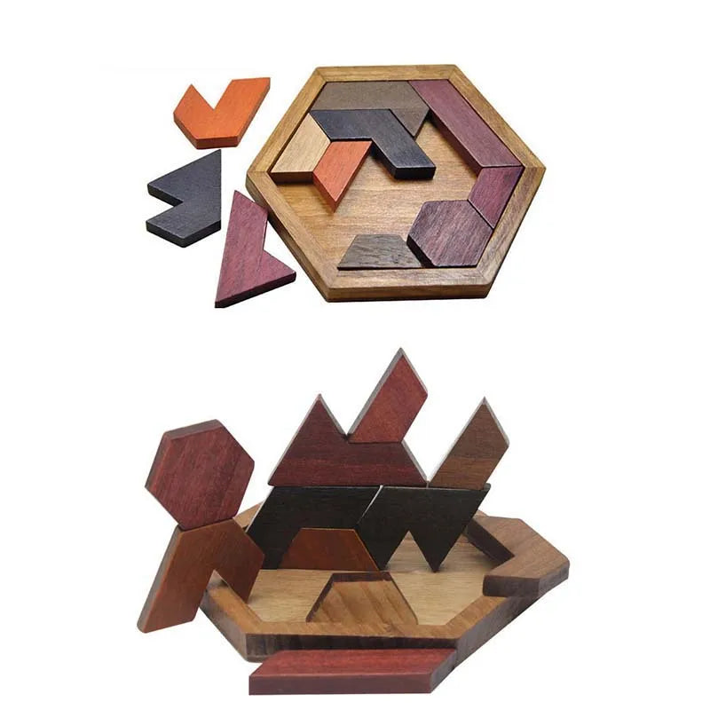 Puzzle hexagonal en bois – Jeu éducatif Tangram