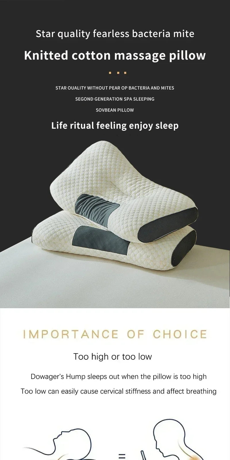 Oreiller cervical Orth4WD en fibre de soja, oreiller de massage SPA, aide à dormir et à protéger le cou, ménage