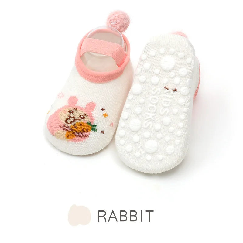 Chaussettes Antidérapantes Bébé - Motif Dessin Animé | Gardent au Chaud, Semelle en Caoutchouc pour Filles et Garçons - le coffre a jouets- Lapin / S pour 0-1ans