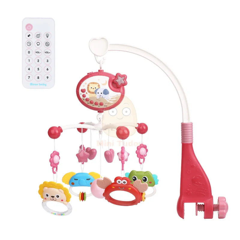 Mobile Musical Bébé Rotatif avec Projecteur et Veilleuse | Jouet d'Éveil Éducatif pour Berceau - Idéal comme Cadeau de Naissance - le coffre a jouets- rose foncé