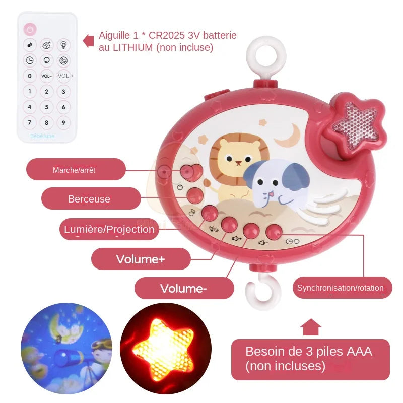 Mobile Musical Bébé Rotatif avec Projecteur et Veilleuse | Jouet d'Éveil Éducatif pour Berceau - Idéal comme Cadeau de Naissance - le coffre a jouets- bleu foncé