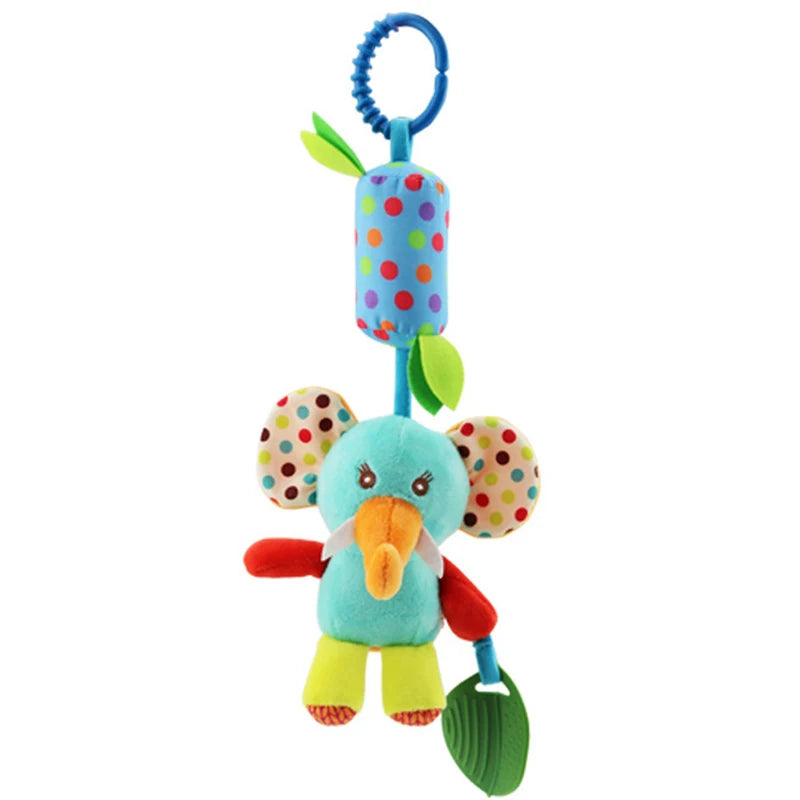 Jouet d'Éveil Sensoriel Bébé - Hochet Suspendu en Peluche | Jouet Musical et Apprentissage Doux pour Poussette, Lit, Berceau - le coffre a jouets- éléphant 026