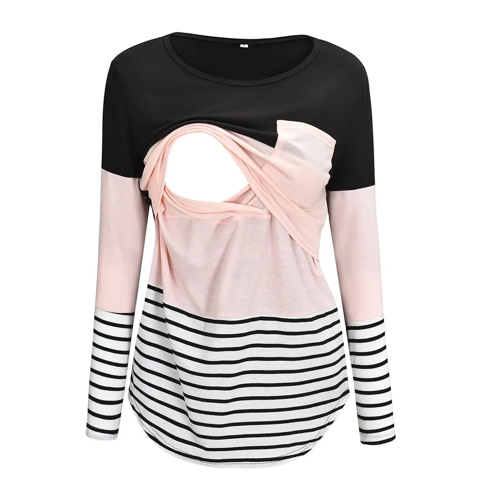 T-shirt à manches longues pour femmes enceintes, chemise d'allaitement, chemise d'allaitement, couture de document, mode décontractée