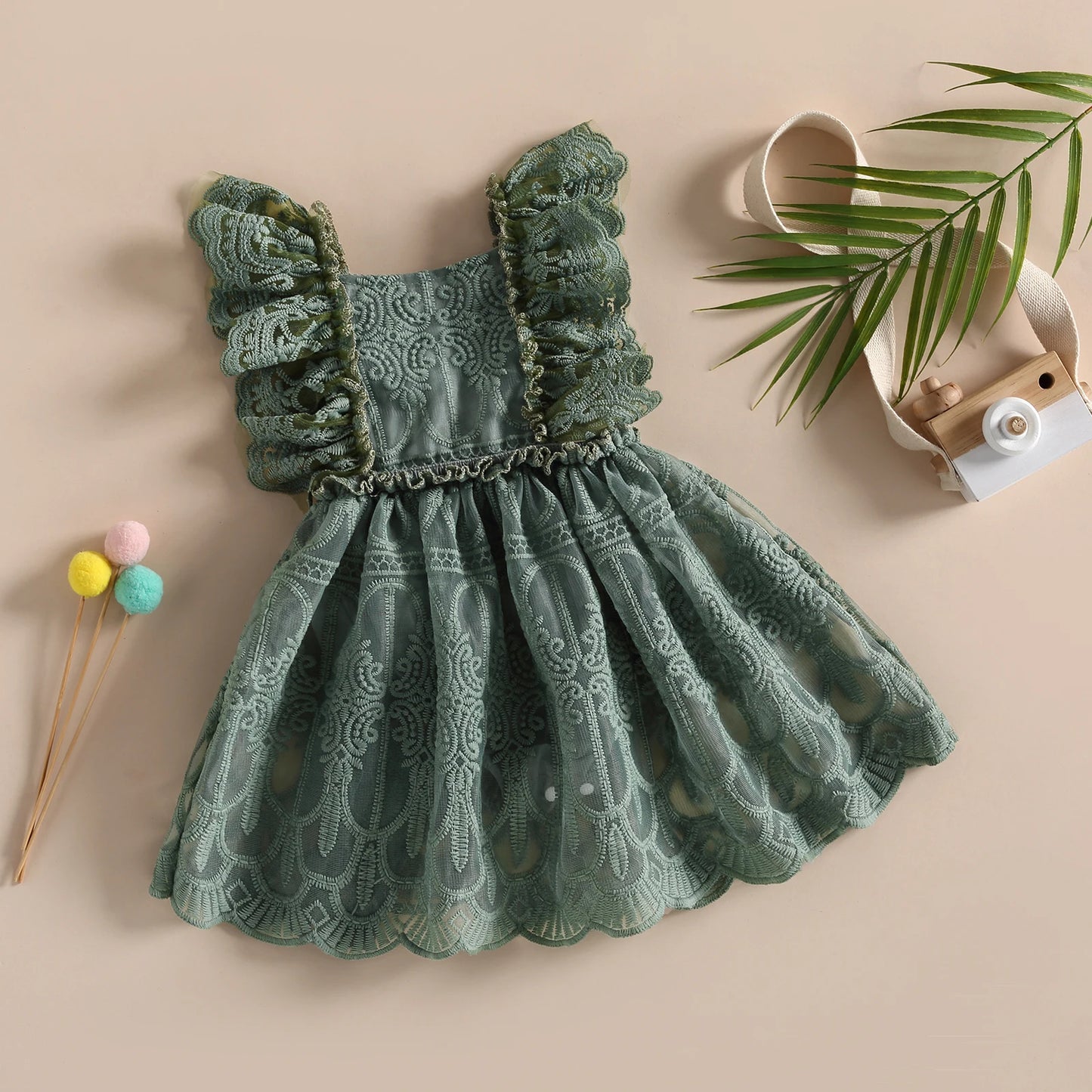 Pudcoco-Barboteuse d'été en dentelle pour nouveau-né fille - le coffre a jouets- Vert / 6M